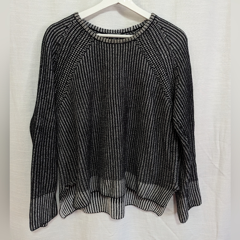 Eileen Fisher monochromatic black white organic cotton knit sweater size petiteM